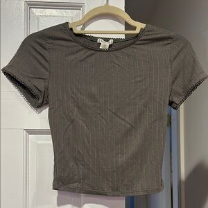 Bozzolo Olive Green Crop Top Fitted Short Sleeve